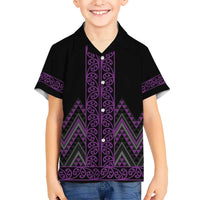 Purple Aotearoa Mangopare Kowhaiwhai and Niho Taniwha Kid Hawaiian Shirt Maori New Zealand LT14 Kid Purple - Polynesian Pride