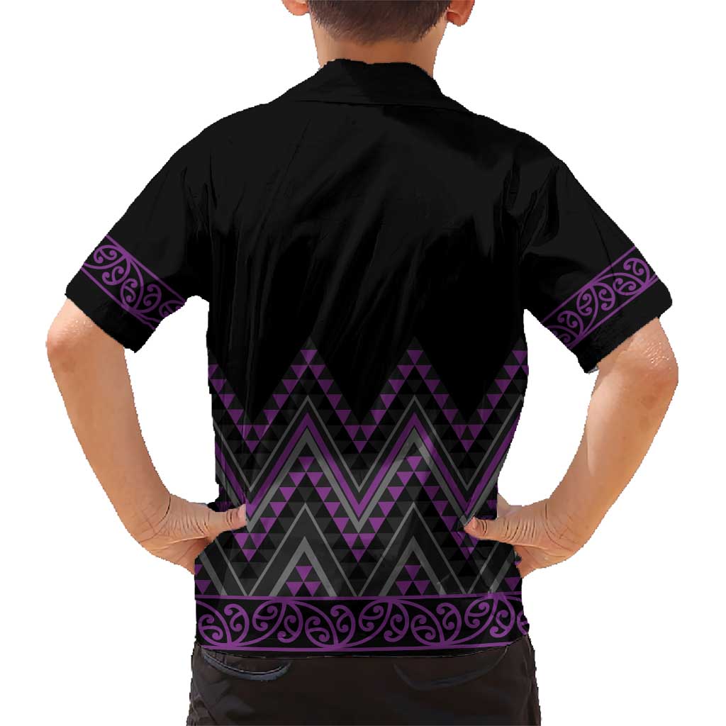 Purple Aotearoa Mangopare Kowhaiwhai and Niho Taniwha Kid Hawaiian Shirt Maori New Zealand LT14 - Polynesian Pride