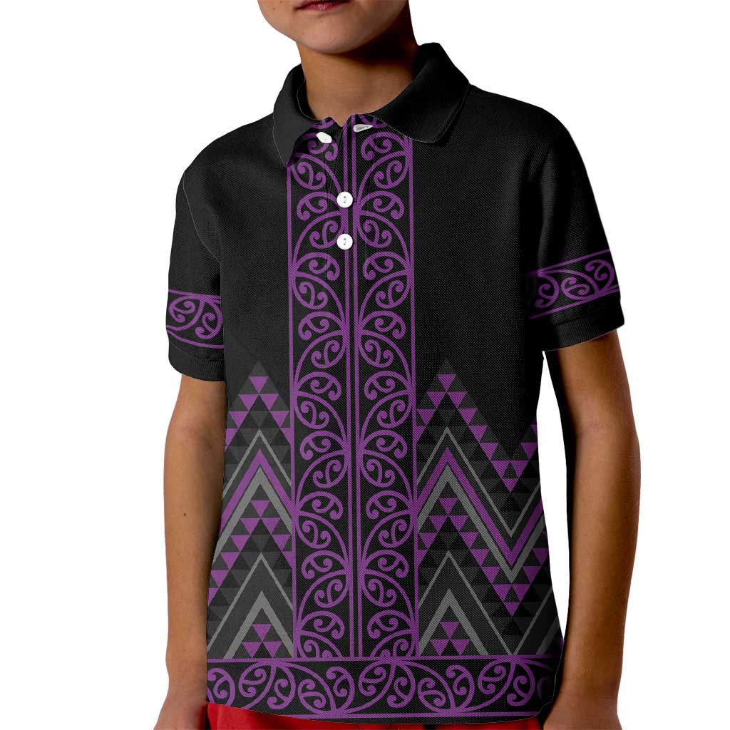 Purple Aotearoa Mangopare Kowhaiwhai and Niho Taniwha Kid Polo Shirt Maori New Zealand LT14 Kid Purple - Polynesian Pride