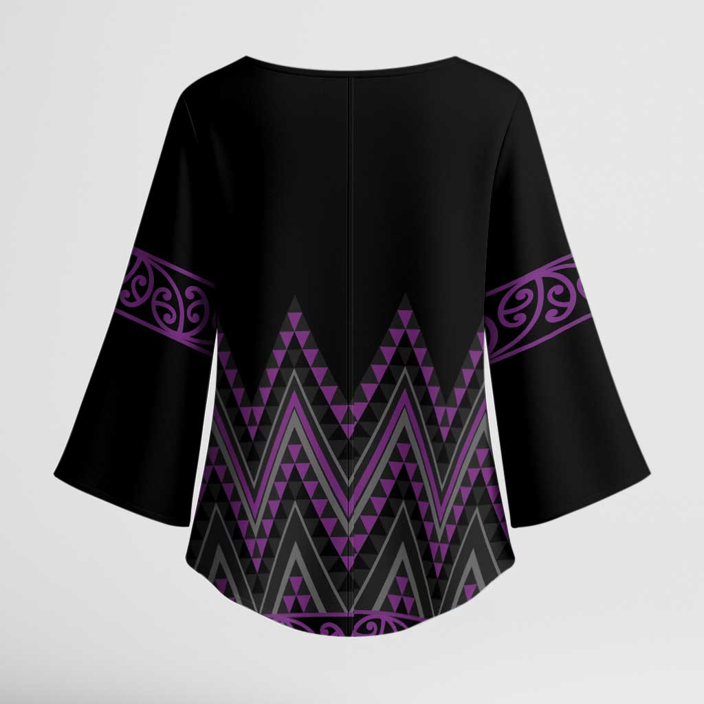 Purple Aotearoa Mangopare Kowhaiwhai Niho Taniwha Kimono Sleeve Blouse Maori New Zealand - Polynesian Pride