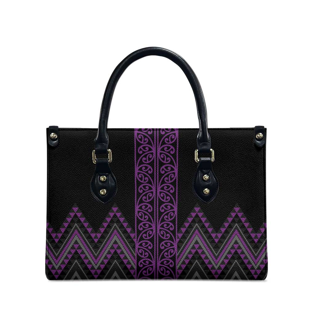 Purple Aotearoa Mangopare Kowhaiwhai Niho Taniwha Leather Bag Maori New Zealand - Polynesian Pride