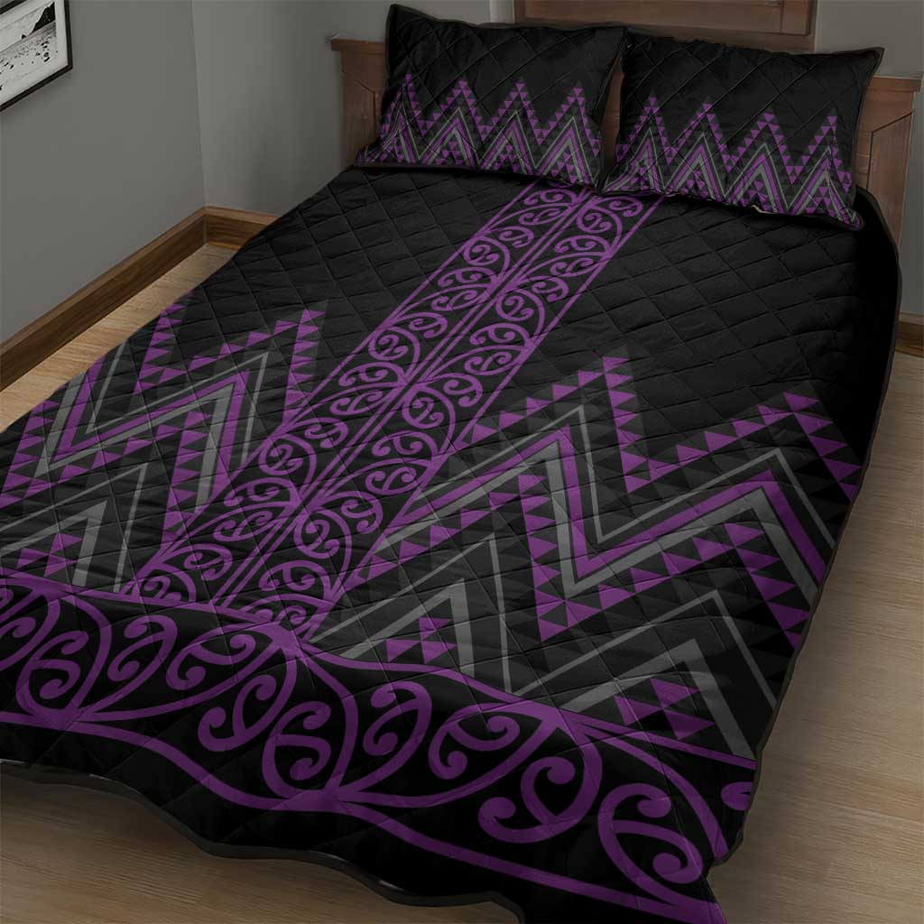 Purple Aotearoa Mangopare Kowhaiwhai and Niho Taniwha Quilt Bed Set Maori New Zealand