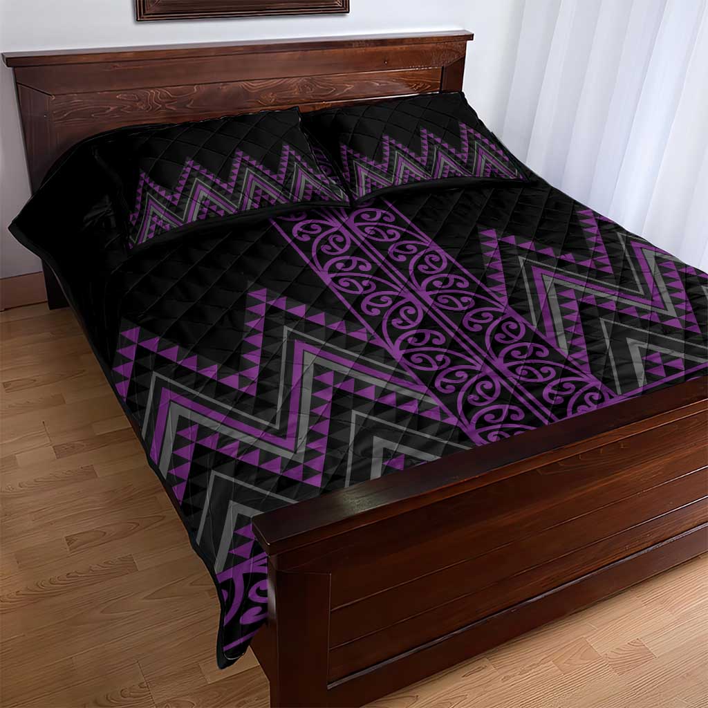 Purple Aotearoa Mangopare Kowhaiwhai and Niho Taniwha Quilt Bed Set Maori New Zealand
