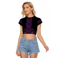 Purple Aotearoa Mangopare Kowhaiwhai and Niho Taniwha Raglan Cropped T Shirt Maori New Zealand