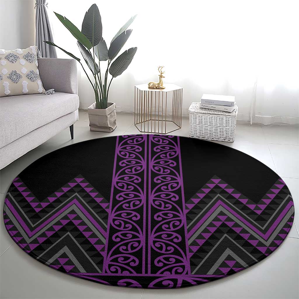 Purple Aotearoa Mangopare Kowhaiwhai and Niho Taniwha Round Carpet Maori New Zealand