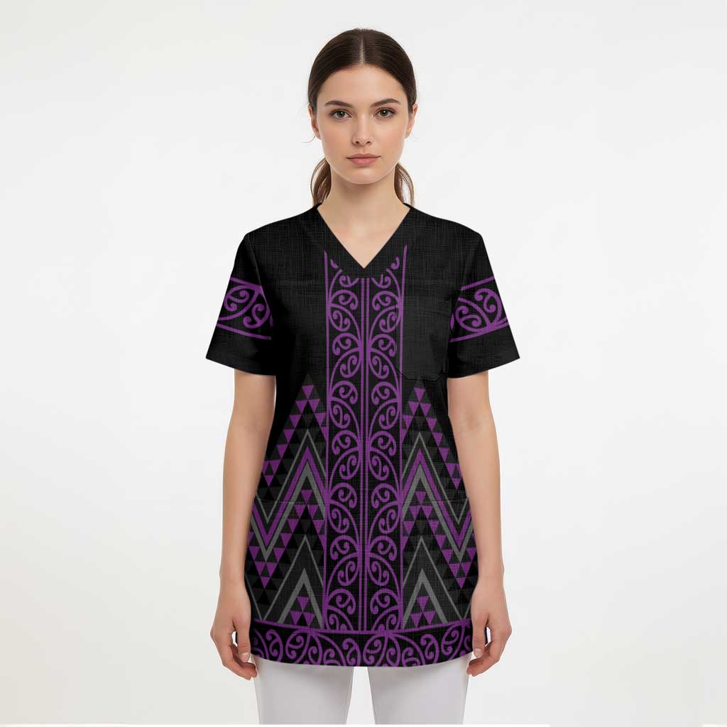 Purple Aotearoa Mangopare Kowhaiwhai and Niho Taniwha Scrub Top Maori New Zealand - Polynesian Pride