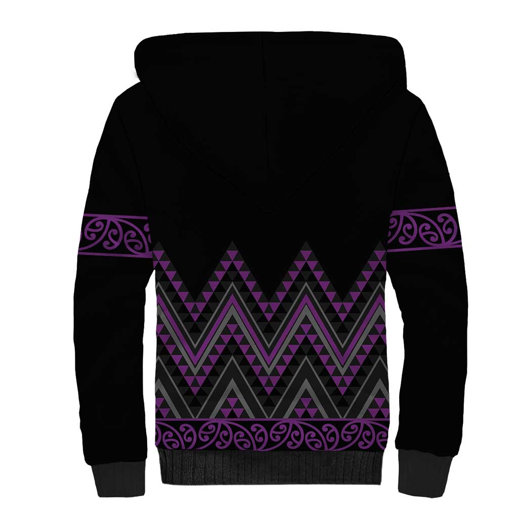 Purple Aotearoa Mangopare Kowhaiwhai and Niho Taniwha Sherpa Hoodie Maori New Zealand