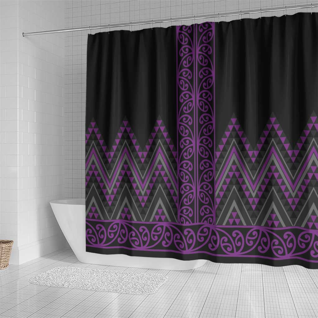 Purple Aotearoa Mangopare Kowhaiwhai and Niho Taniwha Shower Curtain Maori New Zealand