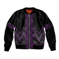 Purple Aotearoa Mangopare Kowhaiwhai and Niho Taniwha Sleeve Zip Bomber Jacket Maori New Zealand LT14 Unisex Purple - Polynesian Pride