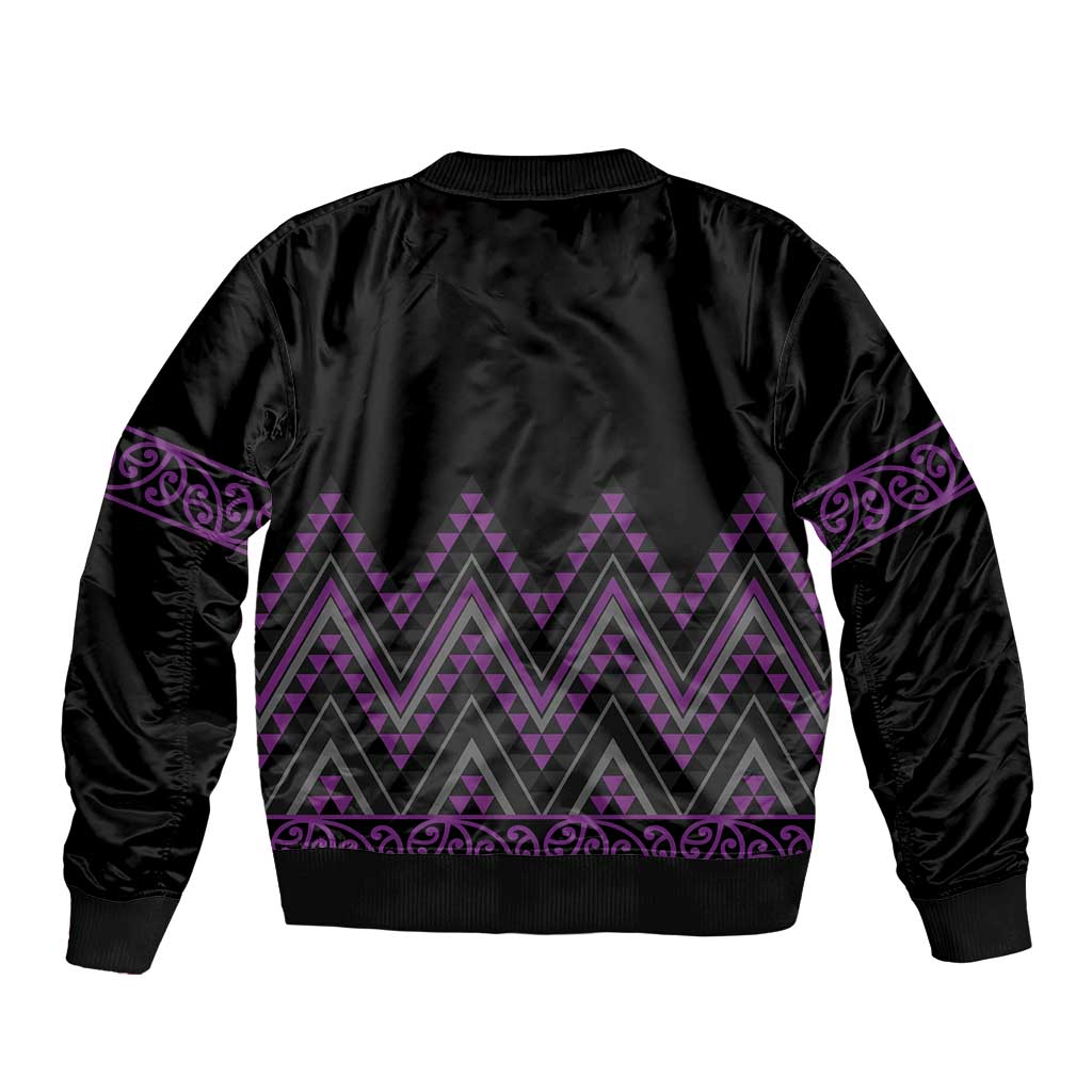 Purple Aotearoa Mangopare Kowhaiwhai and Niho Taniwha Sleeve Zip Bomber Jacket Maori New Zealand LT14 - Polynesian Pride
