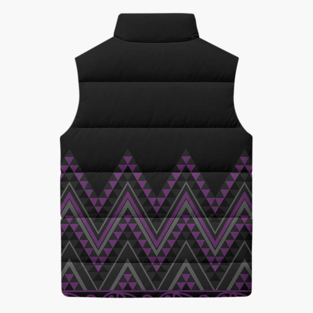 Purple Aotearoa Mangopare Kowhaiwhai Niho Taniwha Sleeveless Puffer Jacket Maori New Zealand - Polynesian Pride