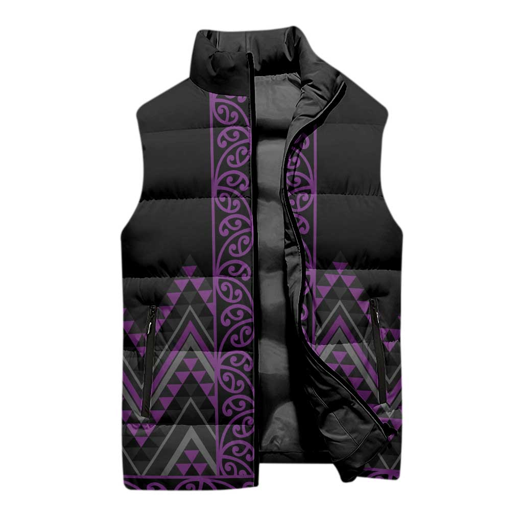 Purple Aotearoa Mangopare Kowhaiwhai Niho Taniwha Sleeveless Puffer Jacket Maori New Zealand - Polynesian Pride