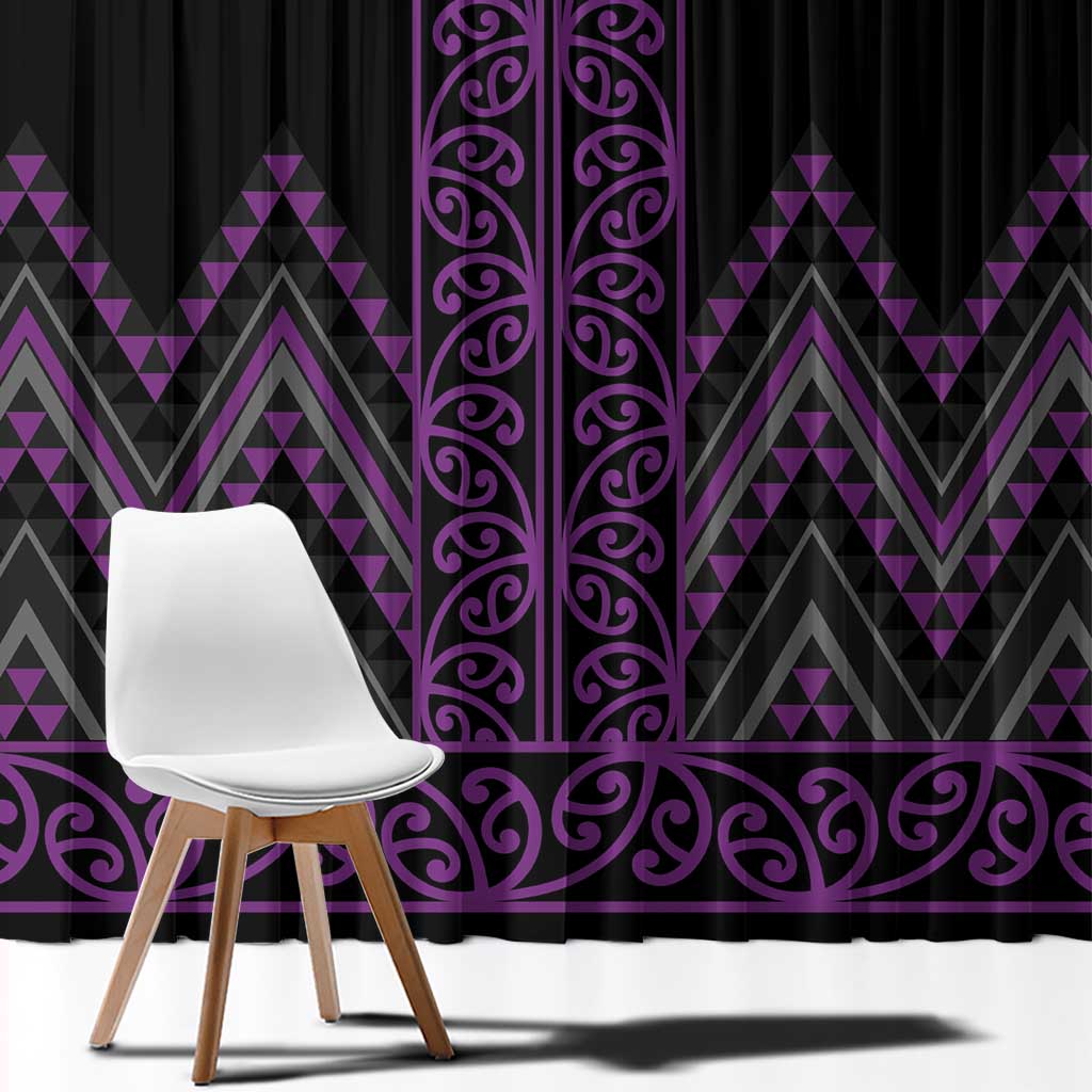 Purple Aotearoa Mangopare Kowhaiwhai and Niho Taniwha Window Curtain Maori New Zealand