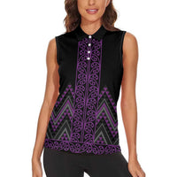 Purple Aotearoa Mangopare Kowhaiwhai and Niho Taniwha Women Sleeveless Polo Shirt Maori New Zealand