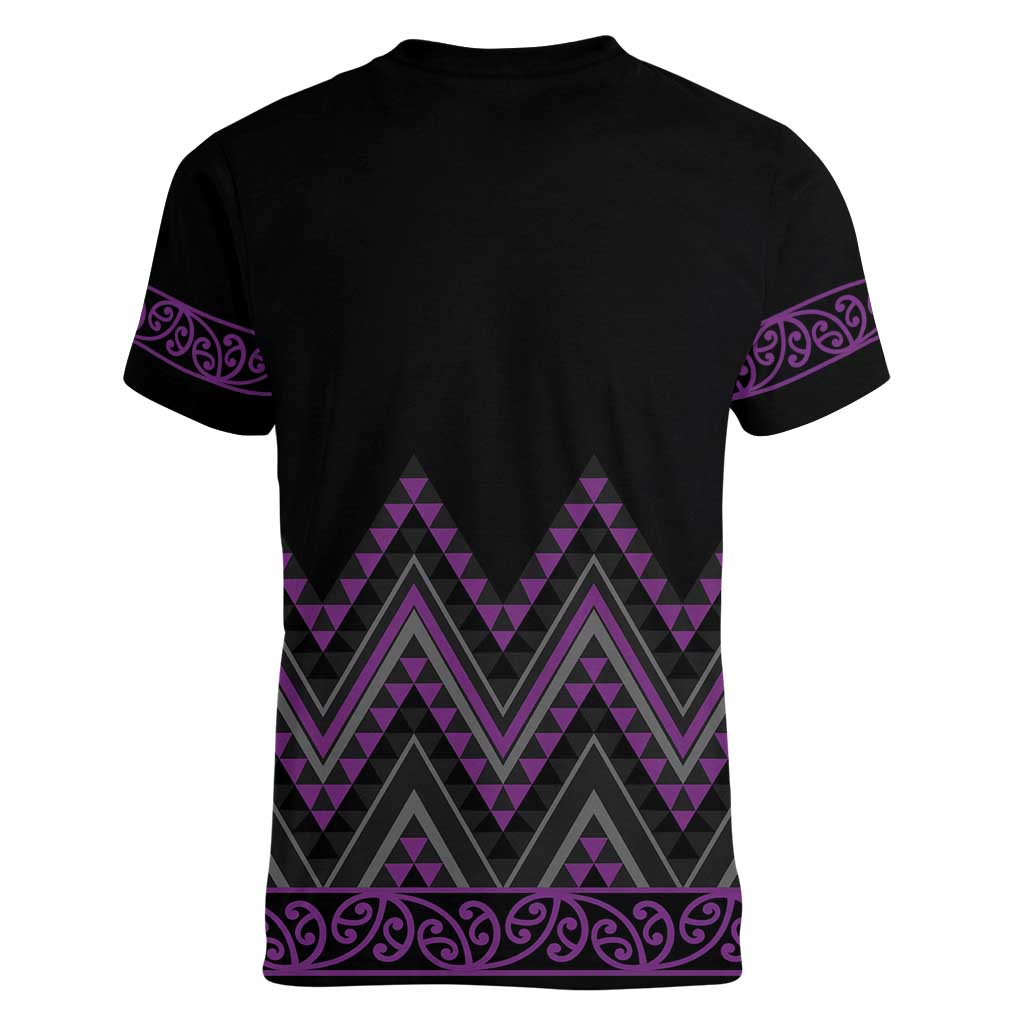 Purple Aotearoa Mangopare Kowhaiwhai and Niho Taniwha Women V-Neck T-Shirt Maori New Zealand LT14 - Polynesian Pride