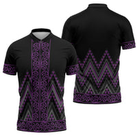 Purple Aotearoa Mangopare Kowhaiwhai Niho Taniwha Zipper Polo Shirt Maori New Zealand - Polynesian Pride