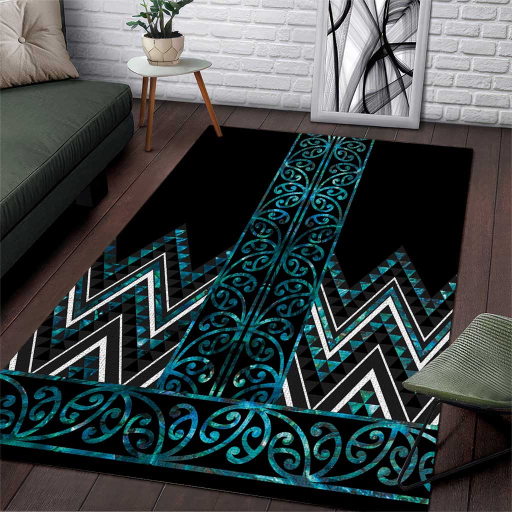 Paua Shell Aotearoa Mangopare Kowhaiwhai and Niho Taniwha Area Rug Maori New Zealand LT14 Turquoise - Polynesian Pride