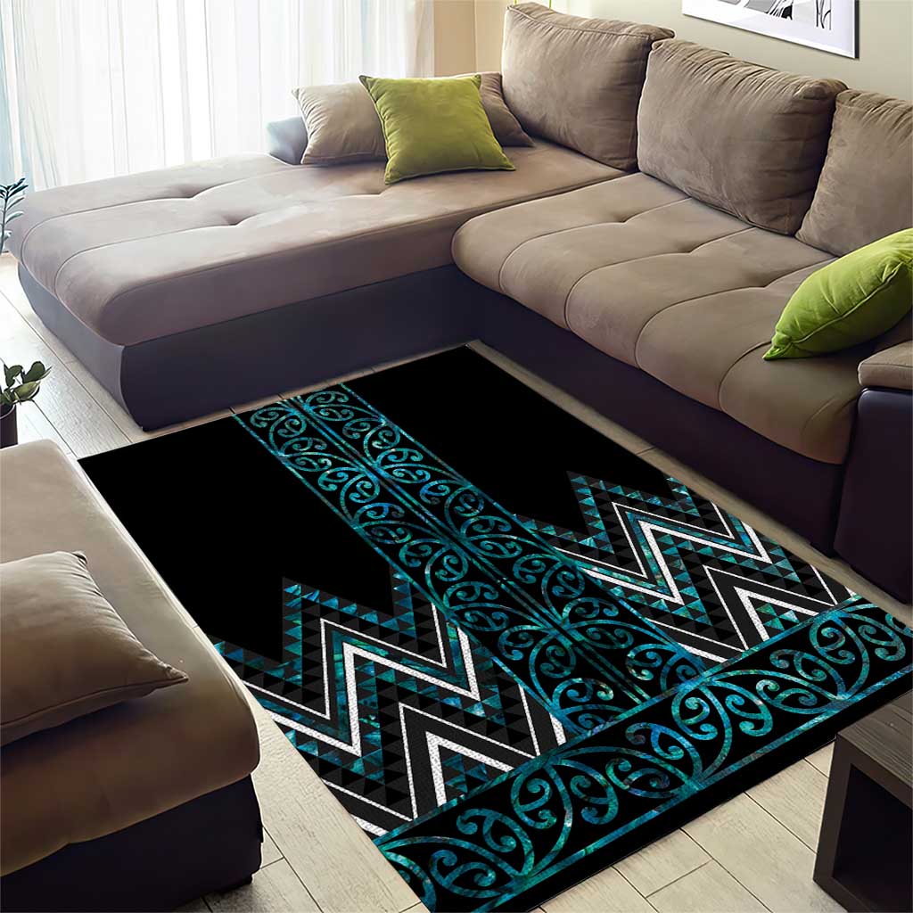 Paua Shell Aotearoa Mangopare Kowhaiwhai and Niho Taniwha Area Rug Maori New Zealand LT14 - Polynesian Pride