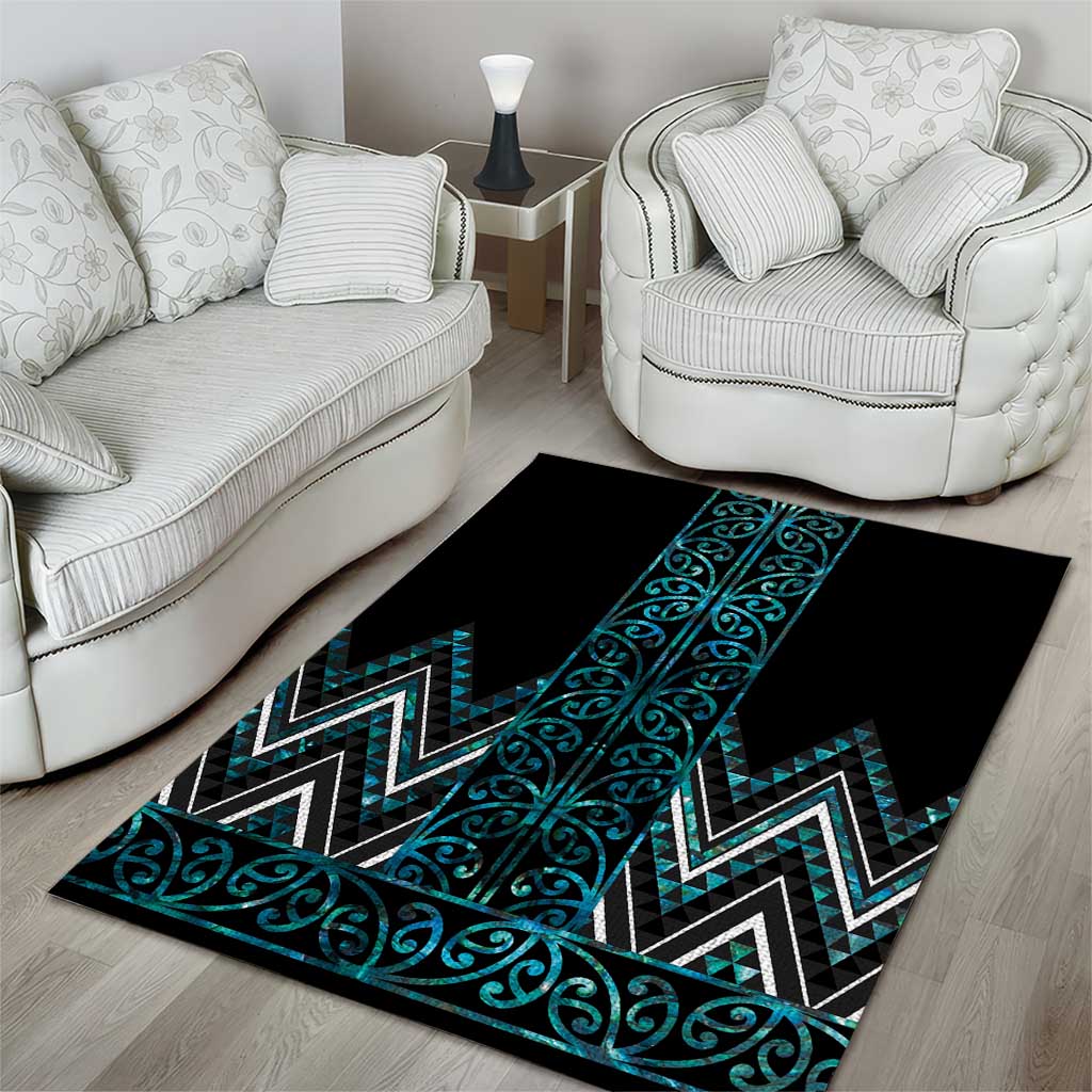 Paua Shell Aotearoa Mangopare Kowhaiwhai and Niho Taniwha Area Rug Maori New Zealand LT14 - Polynesian Pride