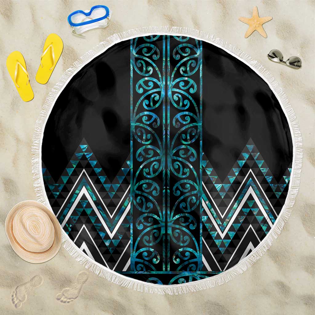 Paua Shell Aotearoa Mangopare Kowhaiwhai and Niho Taniwha Beach Blanket Maori New Zealand