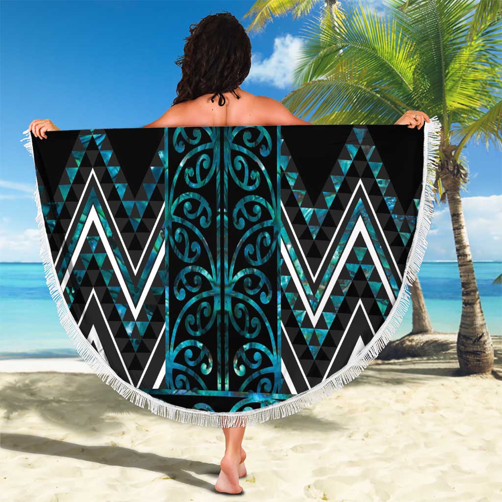 Paua Shell Aotearoa Mangopare Kowhaiwhai and Niho Taniwha Beach Blanket Maori New Zealand