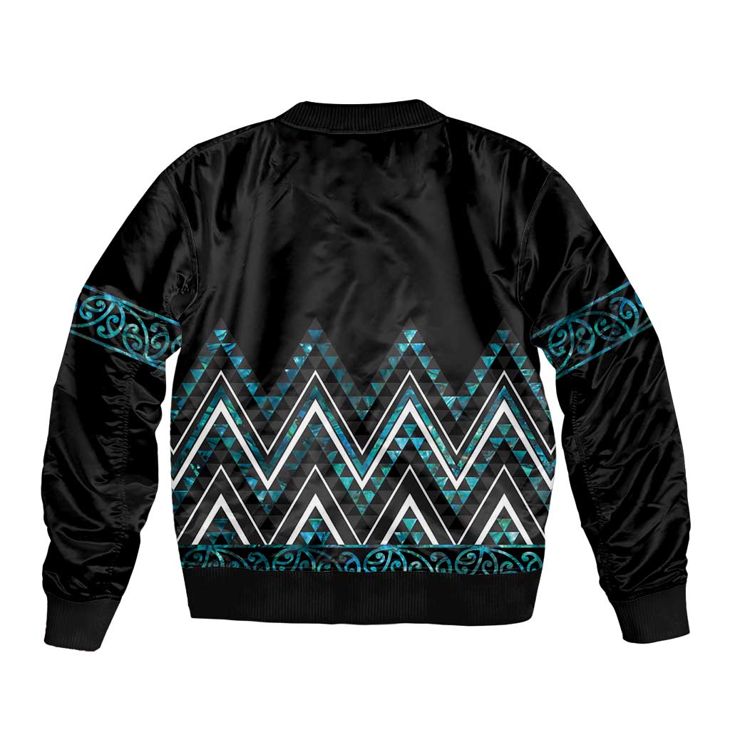 Paua Shell Aotearoa Mangopare Kowhaiwhai and Niho Taniwha Bomber Jacket Maori New Zealand LT14 - Polynesian Pride