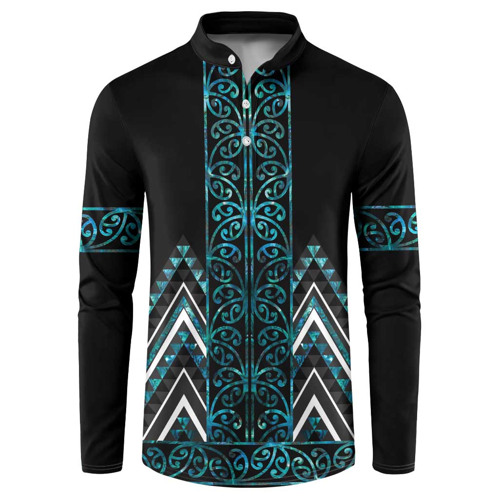 Paua Shell Aotearoa Mangopare Kowhaiwhai and Niho Taniwha Button Sweatshirt Maori New Zealand LT14 Turquoise - Polynesian Pride