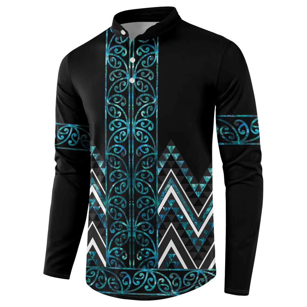 Paua Shell Aotearoa Mangopare Kowhaiwhai and Niho Taniwha Button Sweatshirt Maori New Zealand LT14 - Polynesian Pride