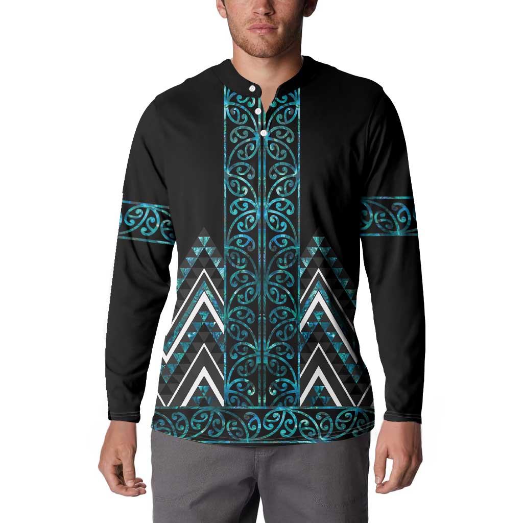 Paua Shell Aotearoa Mangopare Kowhaiwhai and Niho Taniwha Button Sweatshirt Maori New Zealand LT14 - Polynesian Pride