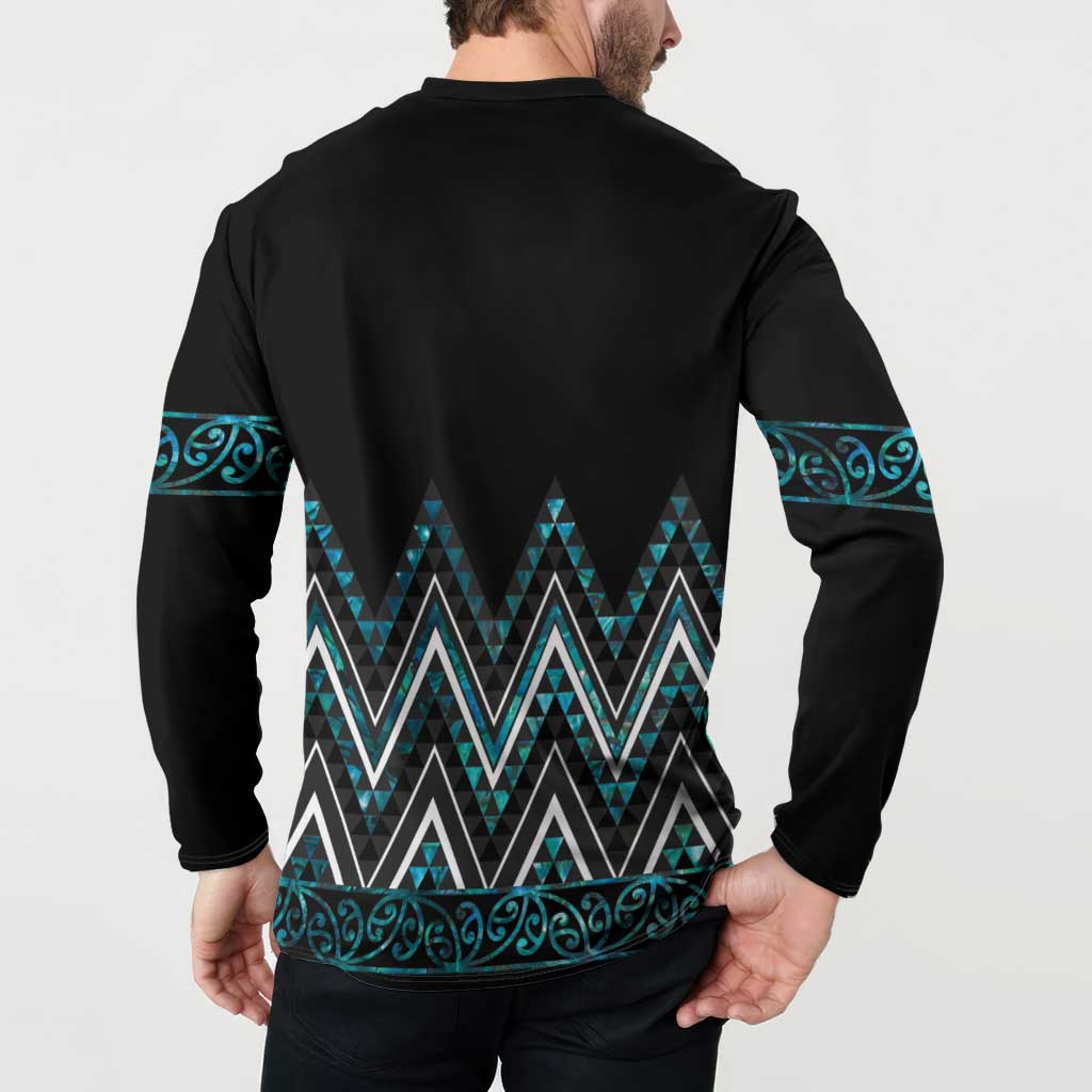 Paua Shell Aotearoa Mangopare Kowhaiwhai and Niho Taniwha Button Sweatshirt Maori New Zealand LT14 - Polynesian Pride