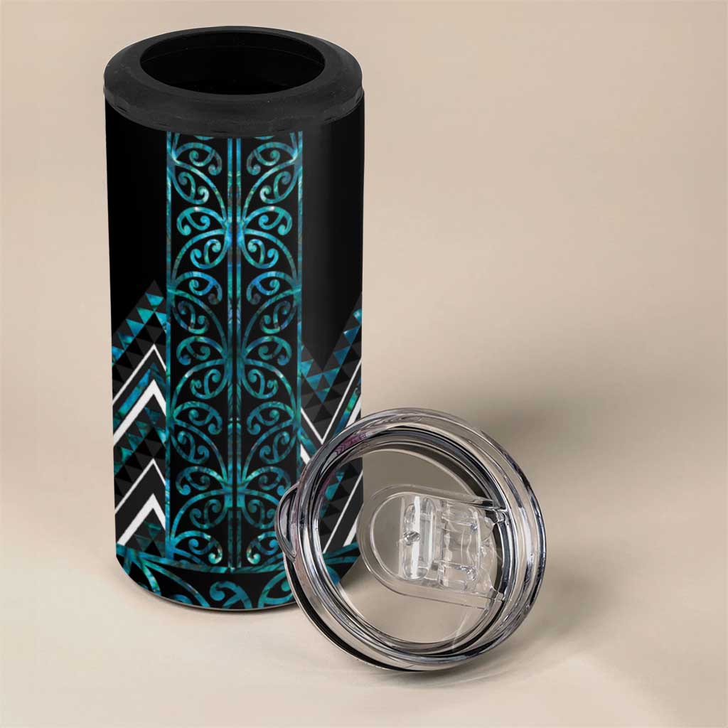 Paua Shell Aotearoa Mangopare Kowhaiwhai and Niho Taniwha 4 in 1 Can Cooler Tumbler Maori New Zealand