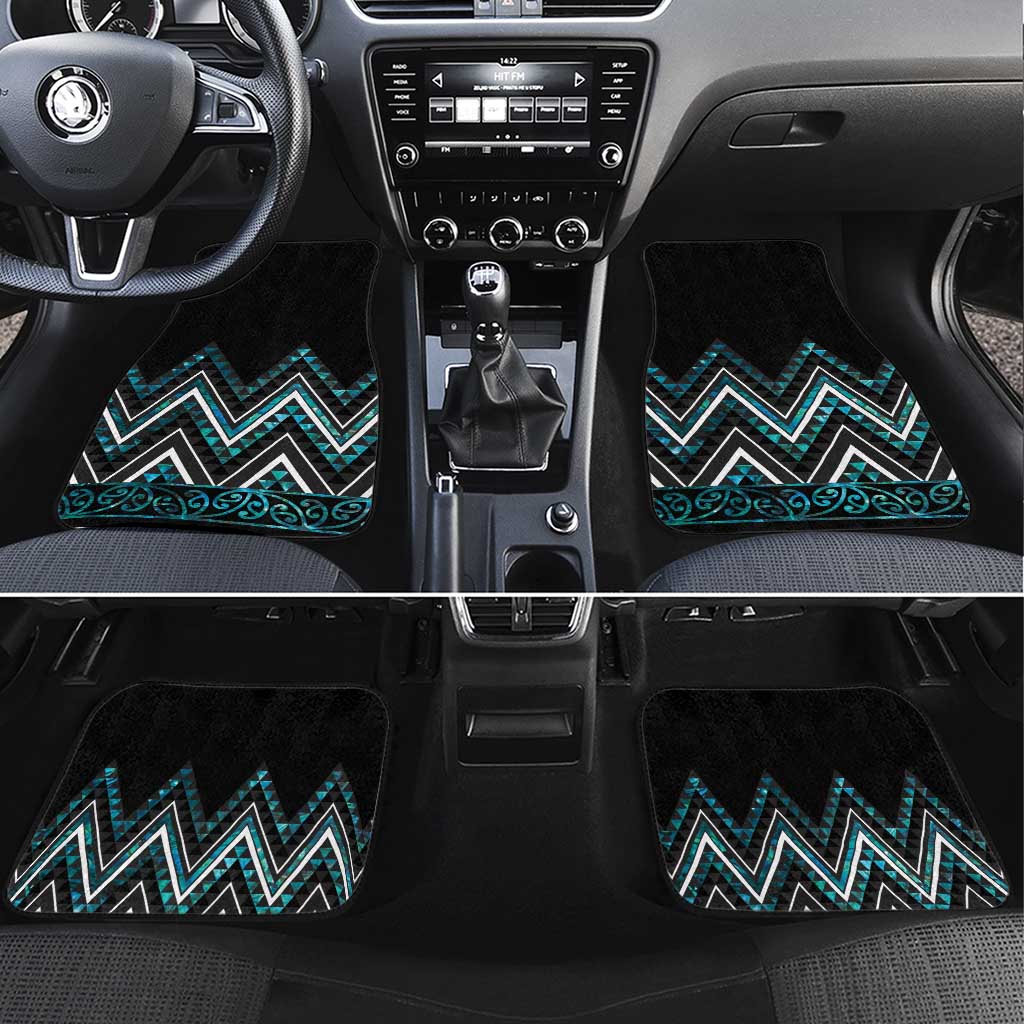 Paua Shell Aotearoa Mangopare Kowhaiwhai and Niho Taniwha Car Mats Maori New Zealand LT14 Set 4pcs Turquoise - Polynesian Pride