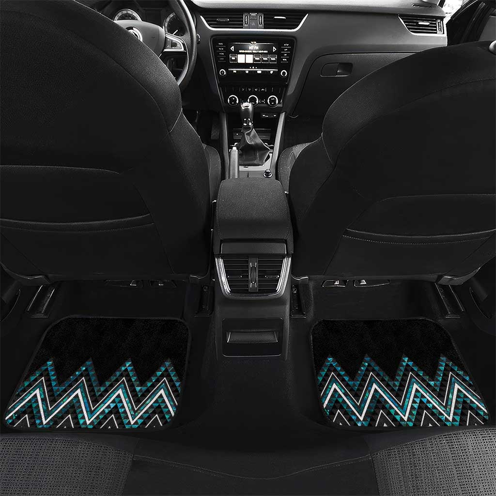 Paua Shell Aotearoa Mangopare Kowhaiwhai and Niho Taniwha Car Mats Maori New Zealand LT14 Set 2pcs - Back Turquoise - Polynesian Pride