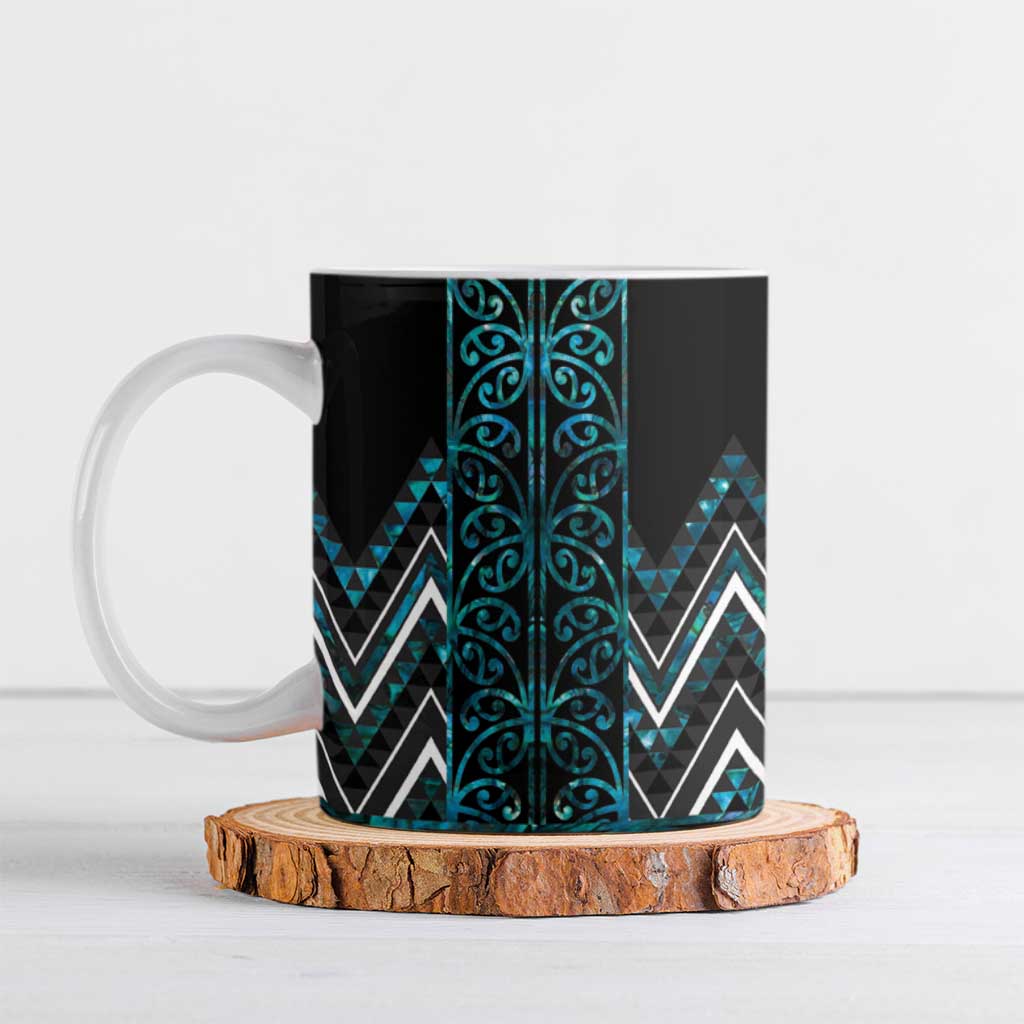 Paua Shell Aotearoa Mangopare Kowhaiwhai Niho Taniwha Ceramic Mug Maori New Zealand - Polynesian Pride