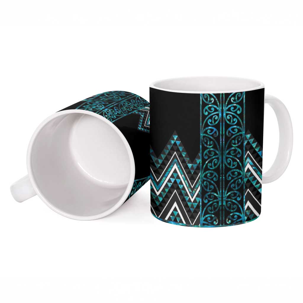 Paua Shell Aotearoa Mangopare Kowhaiwhai Niho Taniwha Ceramic Mug Maori New Zealand - Polynesian Pride