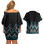 Paua Shell Aotearoa Mangopare Kowhaiwhai and Niho Taniwha Couples Matching Off Shoulder Short Dress and Hawaiian Shirt Maori New Zealand