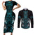 Paua Shell Aotearoa Mangopare Kowhaiwhai and Niho Taniwha Couples Matching Short Sleeve Bodycon Dress and Long Sleeve Button Shirt Maori New Zealand