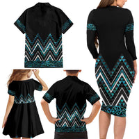 Paua Shell Aotearoa Mangopare Kowhaiwhai and Niho Taniwha Family Matching Long Sleeve Bodycon Dress and Hawaiian Shirt Maori New Zealand LT14 - Polynesian Pride