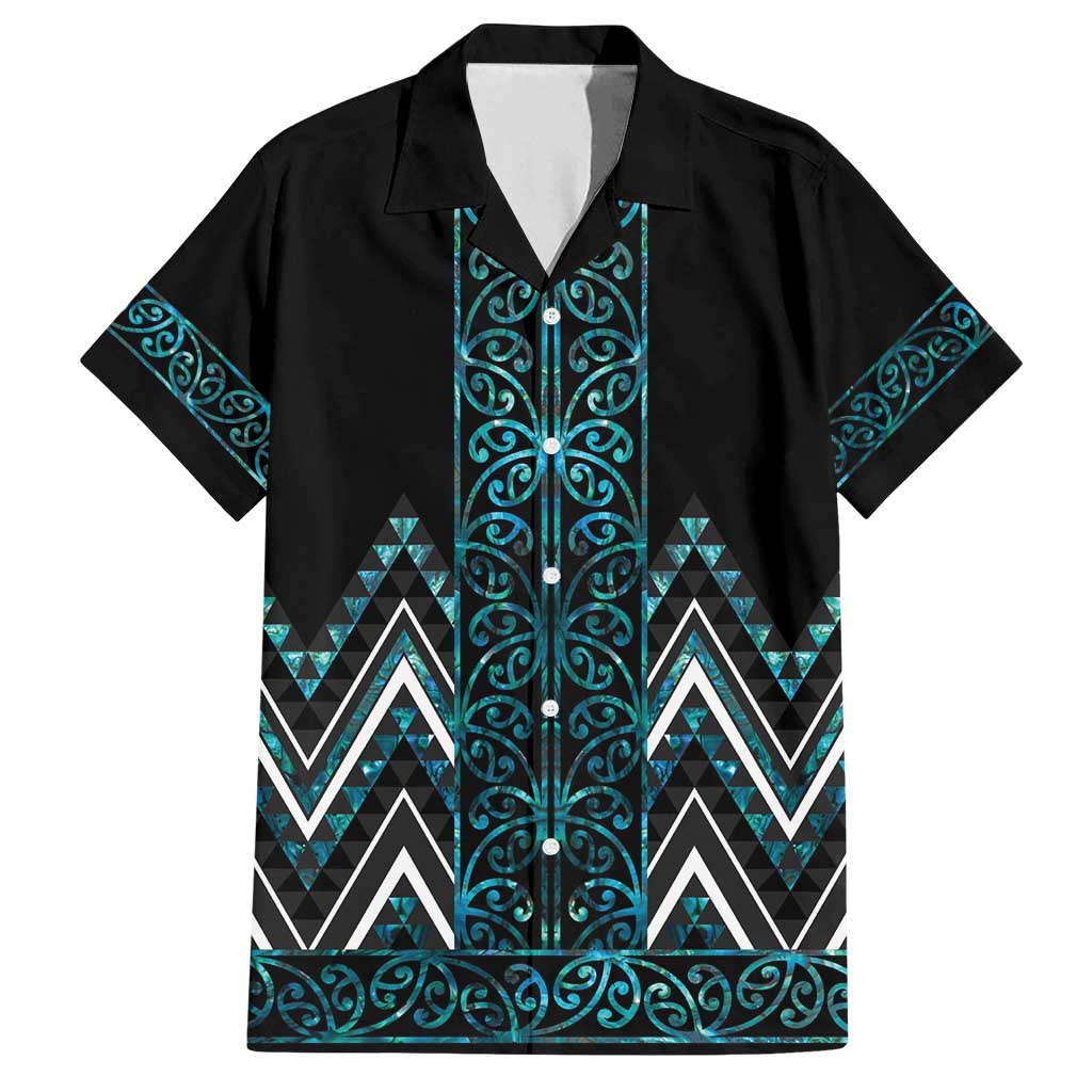 Paua Shell Aotearoa Mangopare Kowhaiwhai and Niho Taniwha Family Matching Long Sleeve Bodycon Dress and Hawaiian Shirt Maori New Zealand LT14 Dad's Shirt - Short Sleeve Turquoise - Polynesian Pride