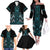 Paua Shell Aotearoa Mangopare Kowhaiwhai and Niho Taniwha Family Matching Off The Shoulder Long Sleeve Dress and Hawaiian Shirt Maori New Zealand
