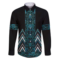 Paua Shell Aotearoa Mangopare Kowhaiwhai and Niho Taniwha Family Matching Puletasi and Hawaiian Shirt Maori New Zealand LT14 Dad's Shirt - Long Sleeve Turquoise - Polynesian Pride