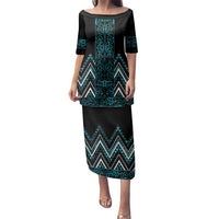 Paua Shell Aotearoa Mangopare Kowhaiwhai and Niho Taniwha Family Matching Puletasi and Hawaiian Shirt Maori New Zealand LT14 Mom's Dress Turquoise - Polynesian Pride
