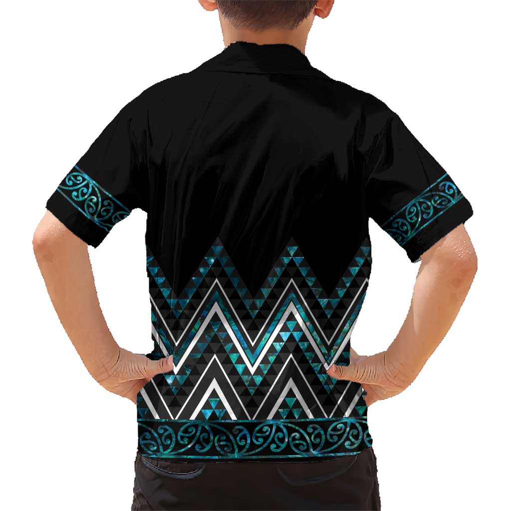 Paua Shell Aotearoa Mangopare Kowhaiwhai and Niho Taniwha Family Matching Short Sleeve Bodycon Dress and Hawaiian Shirt Maori New Zealand LT14 - Polynesian Pride