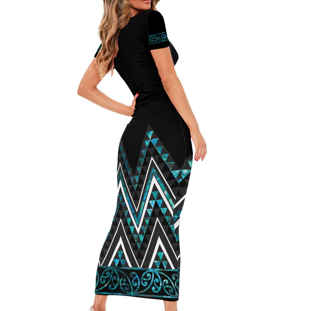 Paua Shell Aotearoa Mangopare Kowhaiwhai and Niho Taniwha Family Matching Short Sleeve Bodycon Dress and Hawaiian Shirt Maori New Zealand LT14 - Polynesian Pride