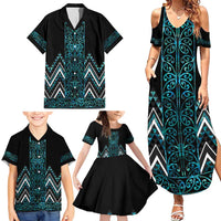 Paua Shell Aotearoa Mangopare Kowhaiwhai and Niho Taniwha Family Matching Summer Maxi Dress and Hawaiian Shirt Maori New Zealand LT14 - Polynesian Pride
