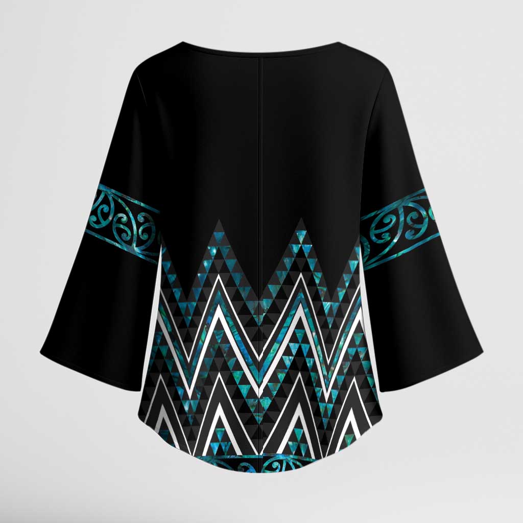 Paua Shell Aotearoa Mangopare Kowhaiwhai Niho Taniwha Kimono Sleeve Blouse Maori New Zealand - Polynesian Pride