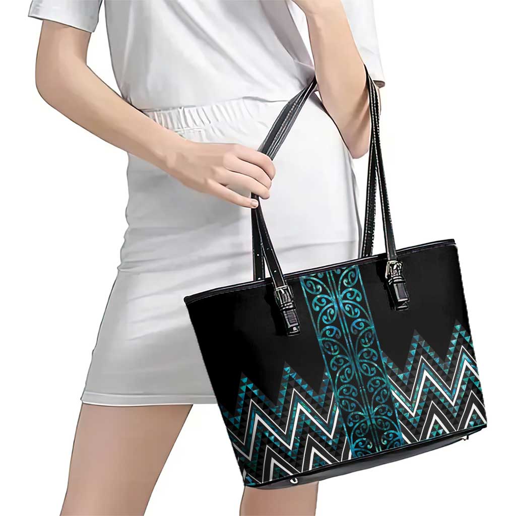 Paua Shell Aotearoa Mangopare Kowhaiwhai and Niho Taniwha Leather Tote Bag Maori New Zealand LT14 - Polynesian Pride