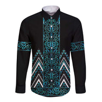 Paua Shell Aotearoa Mangopare Kowhaiwhai and Niho Taniwha Long Sleeve Button Shirt Maori New Zealand LT14 Unisex Turquoise - Polynesian Pride