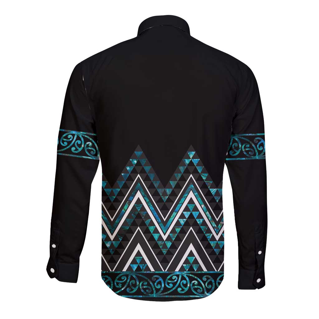 Paua Shell Aotearoa Mangopare Kowhaiwhai and Niho Taniwha Long Sleeve Button Shirt Maori New Zealand LT14 - Polynesian Pride