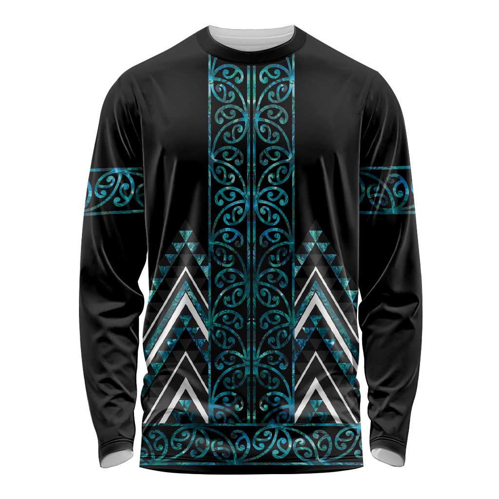 Paua Shell Aotearoa Mangopare Kowhaiwhai and Niho Taniwha Long Sleeve Shirt Maori New Zealand LT14 Unisex Turquoise - Polynesian Pride